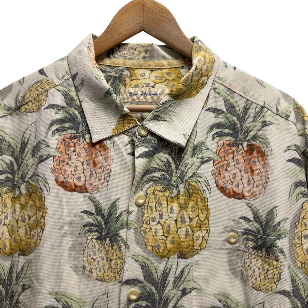 Tommy Bahama Men's XXL Original Fit Cream Pineapple Silk Camp Hawaiian Shirt euc